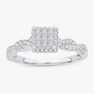 1/2 CT.T.W. Natural Diamond Side Stone Engagement Ring 10K or 14K White Gold