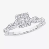 1/2 CT.T.W. Natural Diamond Side Stone Engagement Ring 10K or 14K White Gold