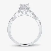 1/2 CT.T.W. Natural Diamond Side Stone Engagement Ring 10K or 14K White Gold