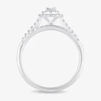 1 1/2 CT.T.W. Natural Diamond Pear Shape Side Stone Halo Bridal Set 10K or 14K White Gold