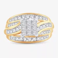 1 1/2 CT.T.W. Natural Diamond Side Stone Engagement Ring 10K or 14K Gold