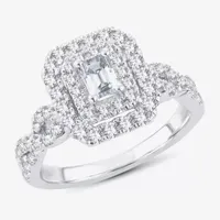 (H-I / I1) 1 CT. T.W. Lab Grown Diamond Cushion Shape Side Stone Halo Engagement Ring 10K or 14K White Gold