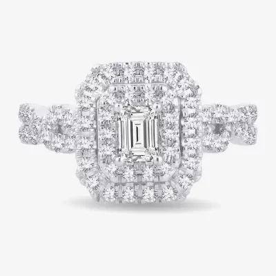 (H-I / I1) 1 CT. T.W. Lab Grown Diamond Cushion Shape Side Stone Halo Engagement Ring 10K or 14K White Gold