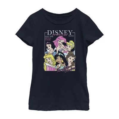 Little & Big Girls Disney Crew Neck Short Sleeve Princess Graphic T-Shirt