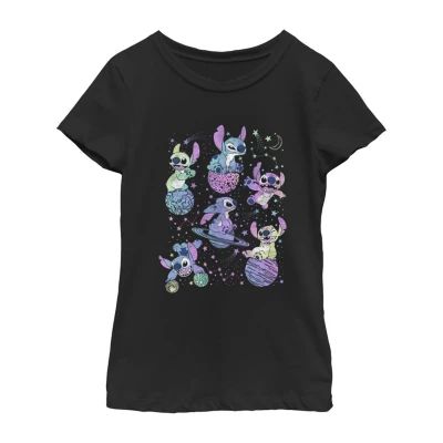 Little & Big Girls Disney Crew Neck Short Sleeve Stitch Graphic T-Shirt