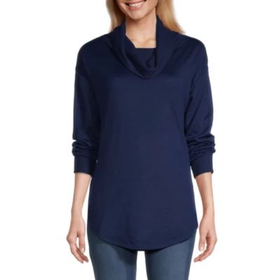 St. John's Bay Womens Cowl Neck Long Sleeve Tunic Top