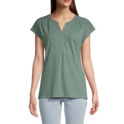 St. John's Bay Womens Henley Neck Short Sleeve Shirt