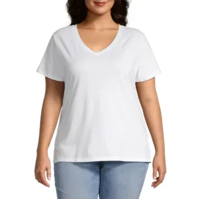 a.n.a Womens Plus V Neck Short Sleeve T-Shirt