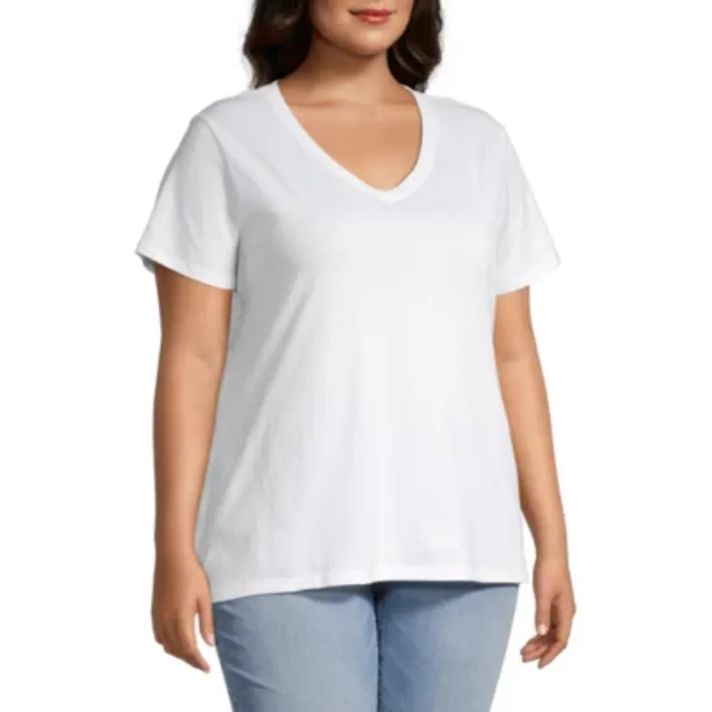 a.n.a Womens Plus V Neck Short Sleeve T-Shirt