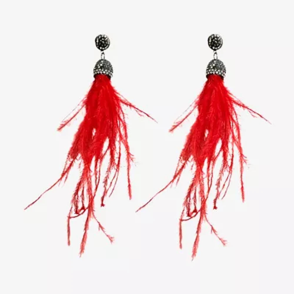 Bijoux Bar Feather Womens Pink Drop Earrings