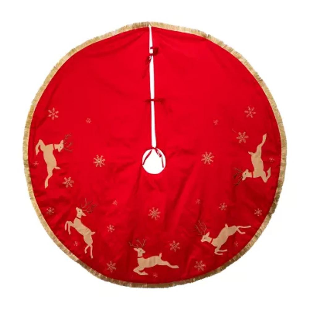 Kurt Adler 54in Red And Tan Reindeer Indoor Tree Skirt