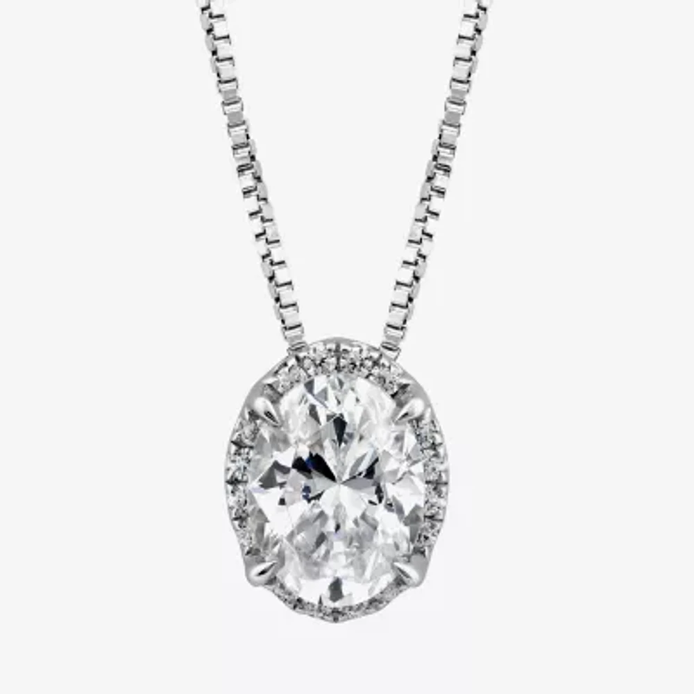 (I / I1) Womens 1 CT. T.W. Lab Grown White Diamond 10K White Gold Oval Pendant Necklaces