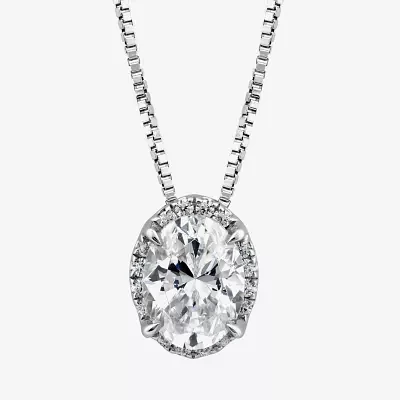 (I / I1) Womens 1 CT. T.W. Lab Grown White Diamond 10K White Gold Oval Pendant Necklaces