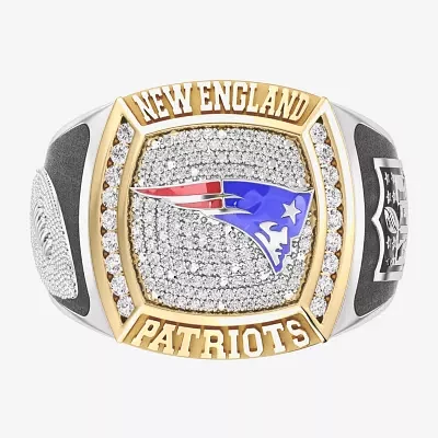 True Fans Fine Jewelry New England Patriots Mens 1/2 CT. Natural White Diamond 10K Two Tone Gold Fashion Ring