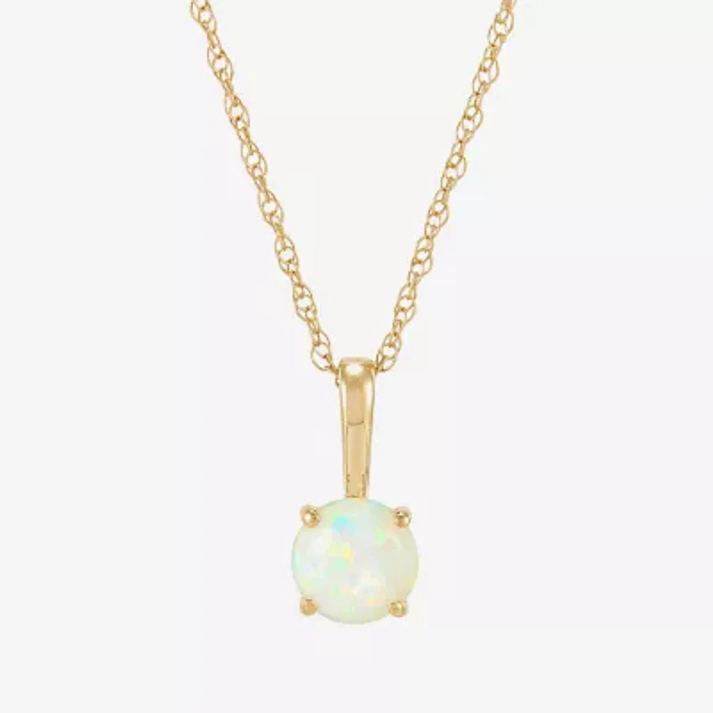 Womens Lab Created White Opal 14K Gold Round Pendant Necklace