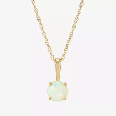 Womens Lab Created White Opal 14K Gold Round Pendant Necklace