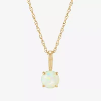 Womens Lab Created White Opal 14K Gold Round Pendant Necklace