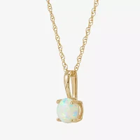 Womens Lab Created White Opal 14K Gold Round Pendant Necklace