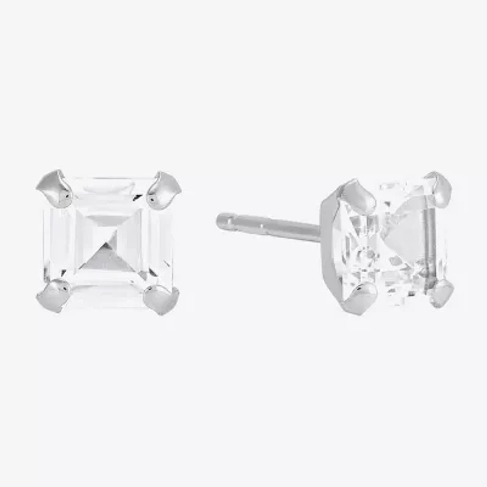 Lab Created White Sapphire 14K White Gold 5mm Square Stud Earrings