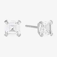 Lab Created White Sapphire 14K White Gold 5mm Square Stud Earrings