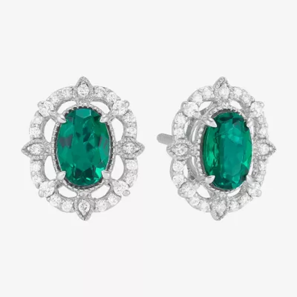 1/6 CT. T.W. Lab Created Green Emerald 14K White Gold 11mm Stud Earrings