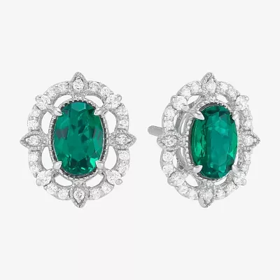 1/6 CT. T.W. Lab Created Green Emerald 14K White Gold 11mm Stud Earrings