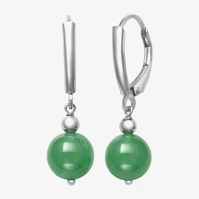 Genuine Green Jade Cultured Freshwater Pearl Sterling Silver Drop Earrings