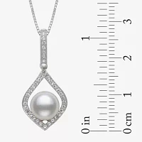 Womens White Cultured Freshwater Pearl Sterling Silver Diamond Pear Pendant Necklace