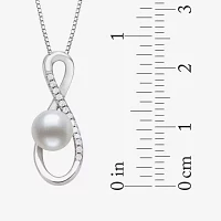 Womens White Cultured Freshwater Pearl Sterling Silver Infinity Pendant Necklace