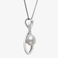 Womens White Cultured Freshwater Pearl Sterling Silver Infinity Pendant Necklace