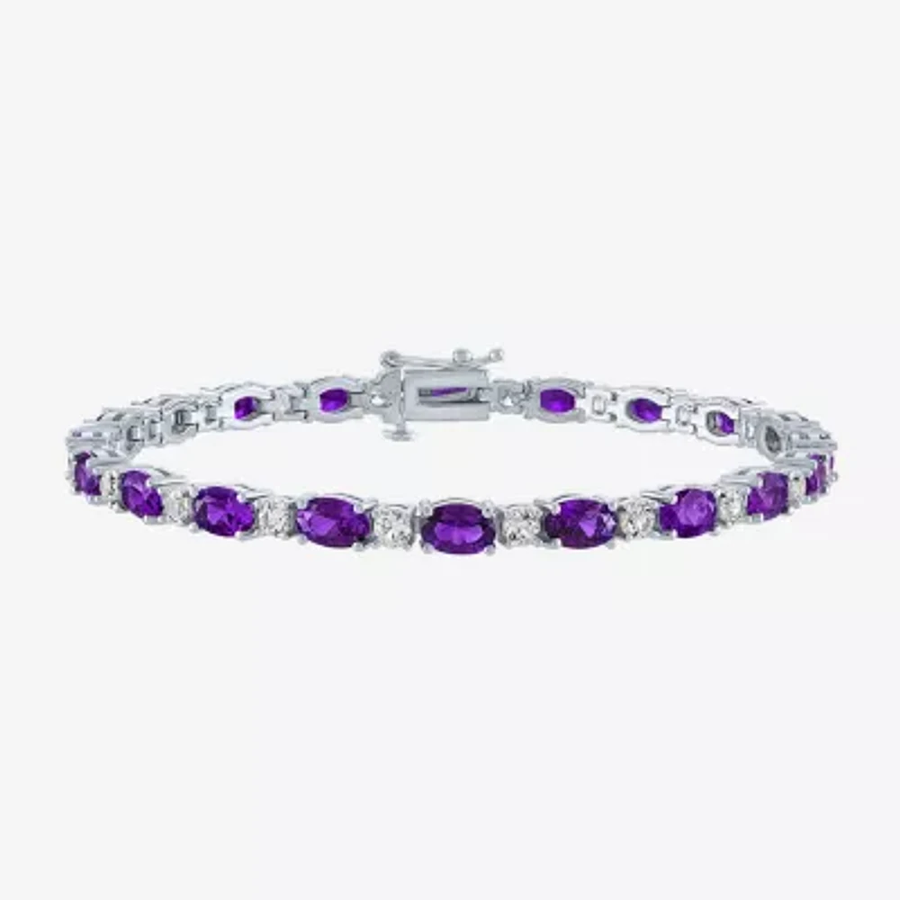 Gemstone Sterling Silver Oval 7.5 Inch Tennis Bracelet