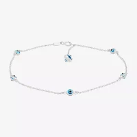 14K White Gold 10 Inch Link Evil Eye Ankle Bracelet