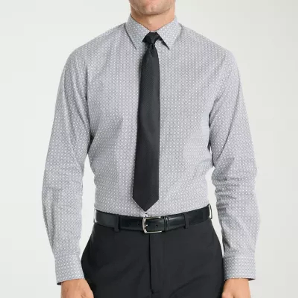 Nick Graham Mens Spread Collar Long Sleeve Shirt + Tie Set Fitted