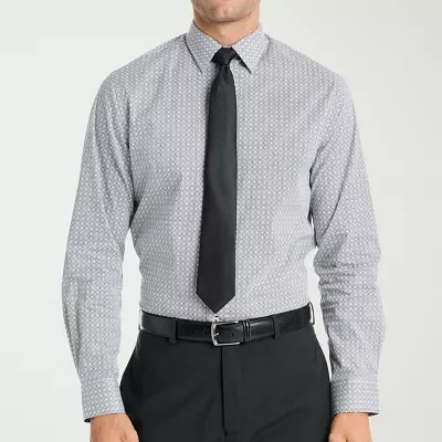 Nick Graham Mens Spread Collar Long Sleeve Shirt + Tie Set Fitted
