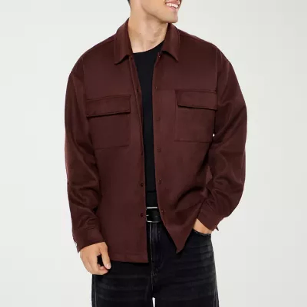 Forever 21 Mens Long Sleeve Suede Button-Down Shirt