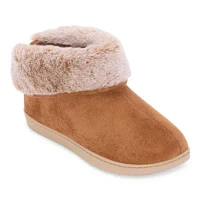 Isotoner Recycled Microsuede And Fur Womens Bootie Slippers