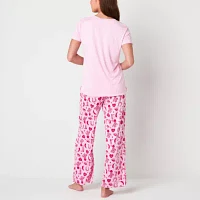 Jaclyn Womens V-Neck Short Sleeve 2-pc. Pant Pajama Set