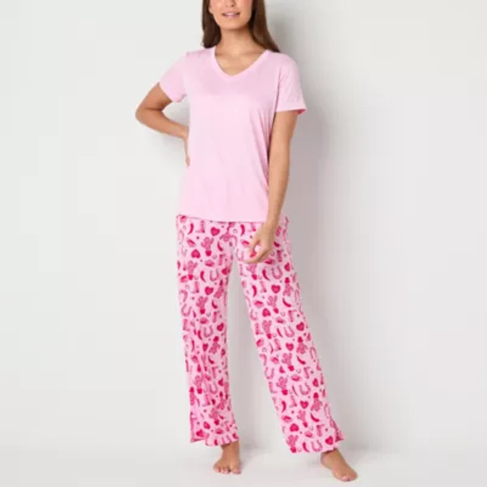 Jaclyn Womens V-Neck Short Sleeve 2-pc. Pant Pajama Set