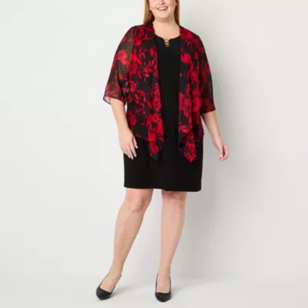 R & K Originals Womens Floral Faux-Jacket Dress Plus