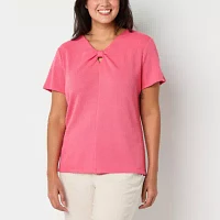 Liz Claiborne Womens Keyhole Neck Short Sleeve Blouse