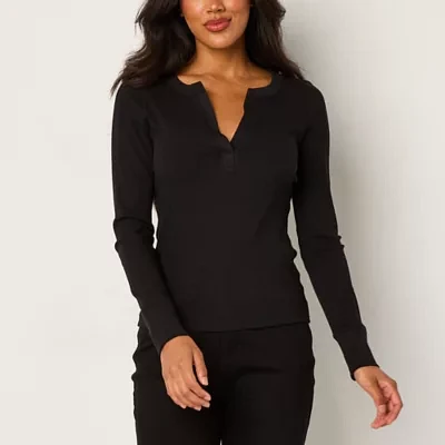 a.n.a Womens Long Sleeve Ribbed Henley Shirt