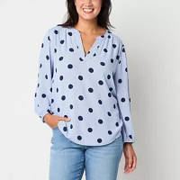 St. John's Bay Womens Y Neck 3/4 Sleeve Blouse