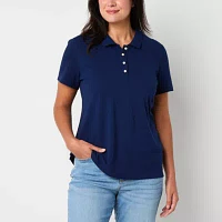 St. John's Bay Womens Adaptive Short Sleeve Easy-on + Easy-off Polo Shirt