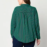 Liz Claiborne Plus Womens Long Sleeve Regular Fit Button-Down Shirt