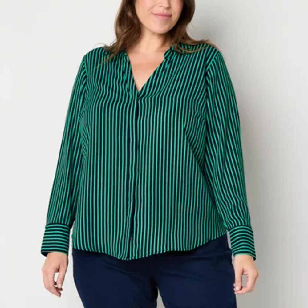 Liz Claiborne Plus Womens Long Sleeve Regular Fit Button-Down Shirt