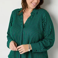 Liz Claiborne Plus Womens Long Sleeve Regular Fit Button-Down Shirt