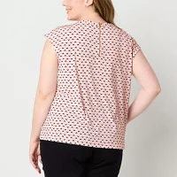 Liz Claiborne Plus Womens Round Neck Sleeveless Blouse