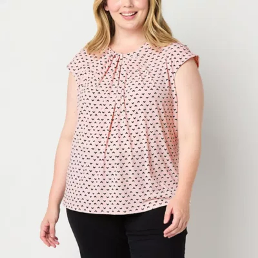 Liz Claiborne Plus Womens Round Neck Sleeveless Blouse