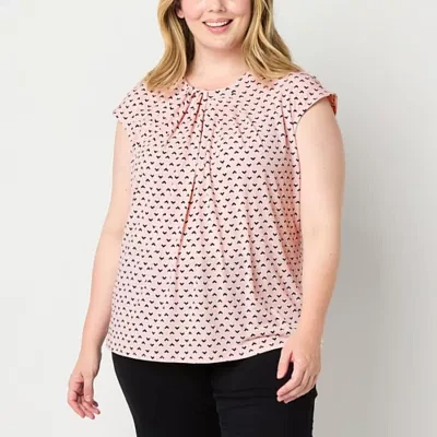 Liz Claiborne Plus Womens Round Neck Sleeveless Blouse