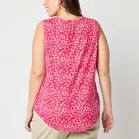 Liz Claiborne Womens Plus Split Crew Neck Sleeveless Tank Top